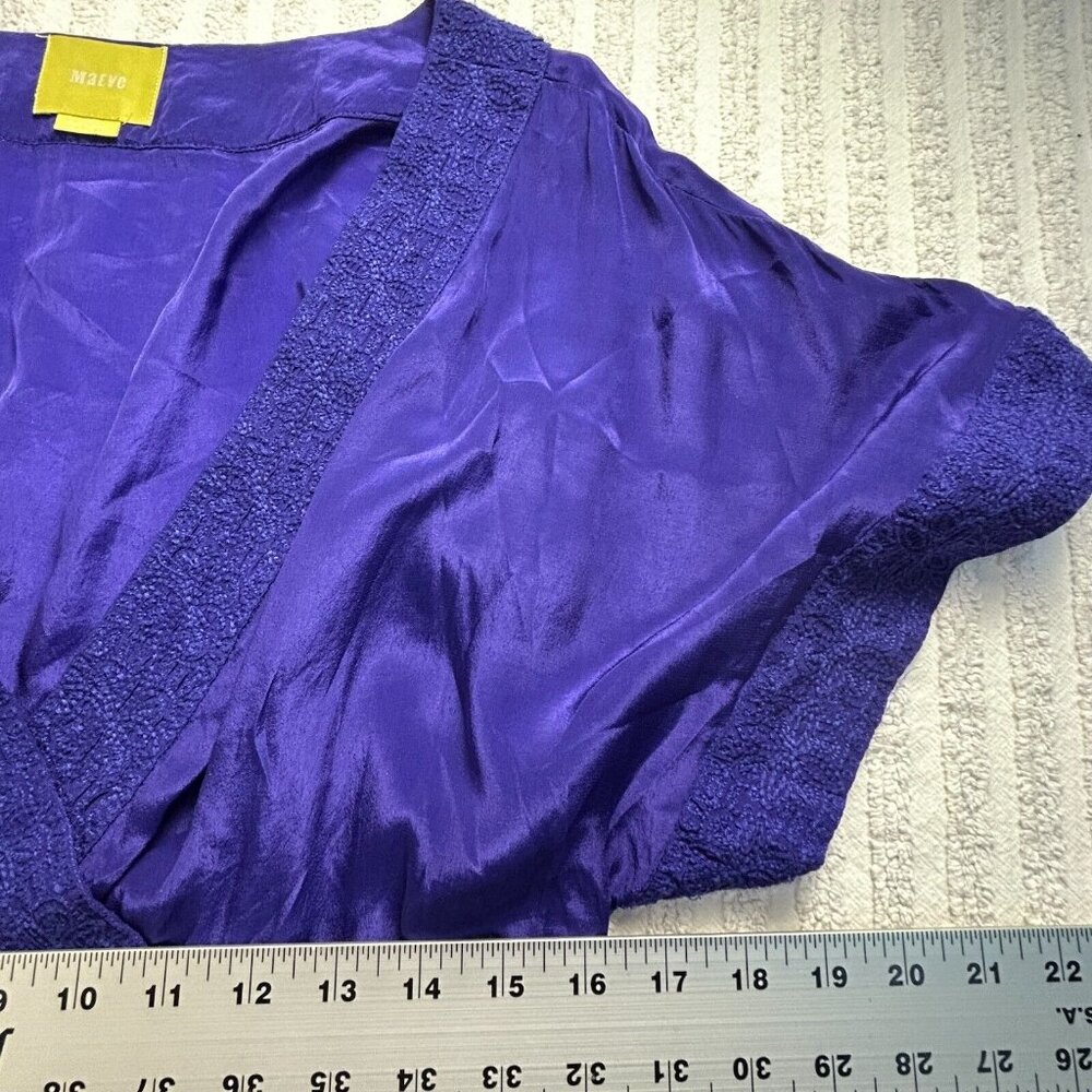 Anthropologie Maeve Tunic Top Blouse Womens 12 Purple Floral V-Neck Short Sleeve - Picture 6 of 8